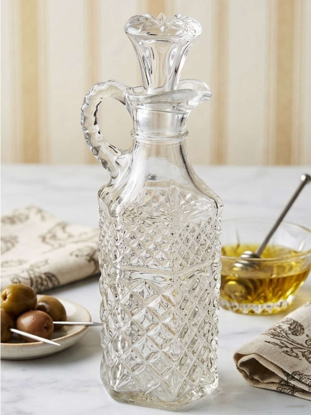 Antique Anchor Hocking Wexford Clear Glass Cruet Bottle with Stopper